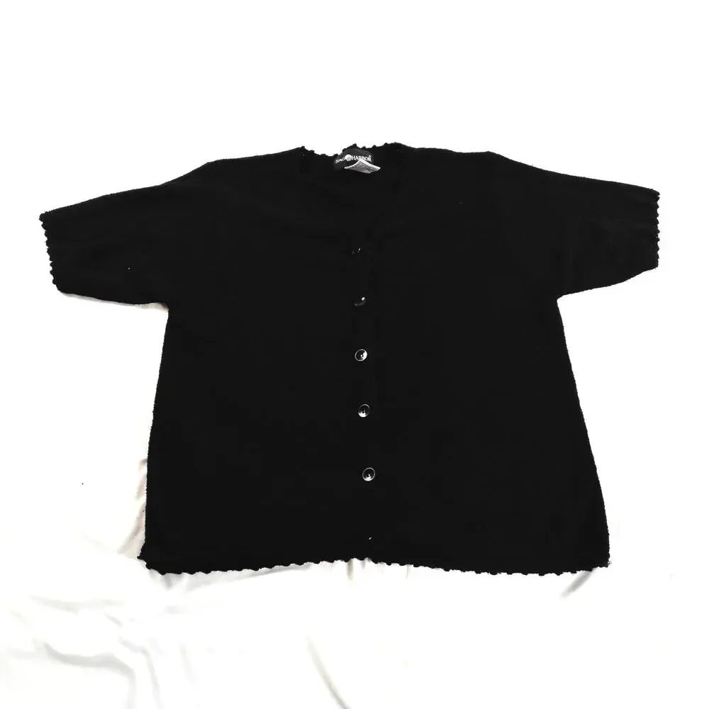 SAG HARBOR Black Silk Blend Short Sleeve Cardigan Sweater Women's Medium